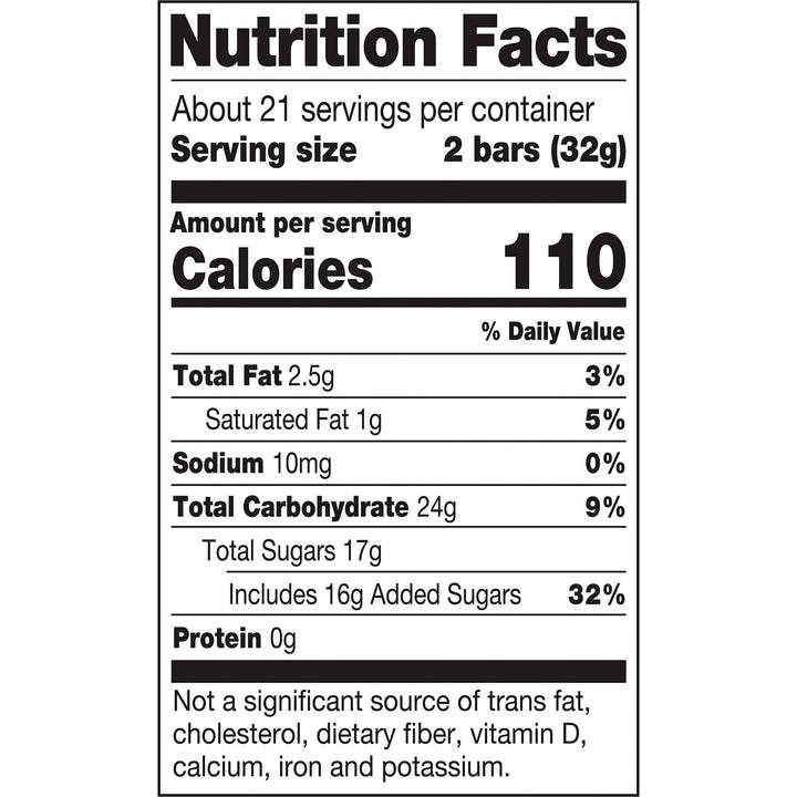 Nutrition facts label for a product with serving size, calories, and nutritional content details.