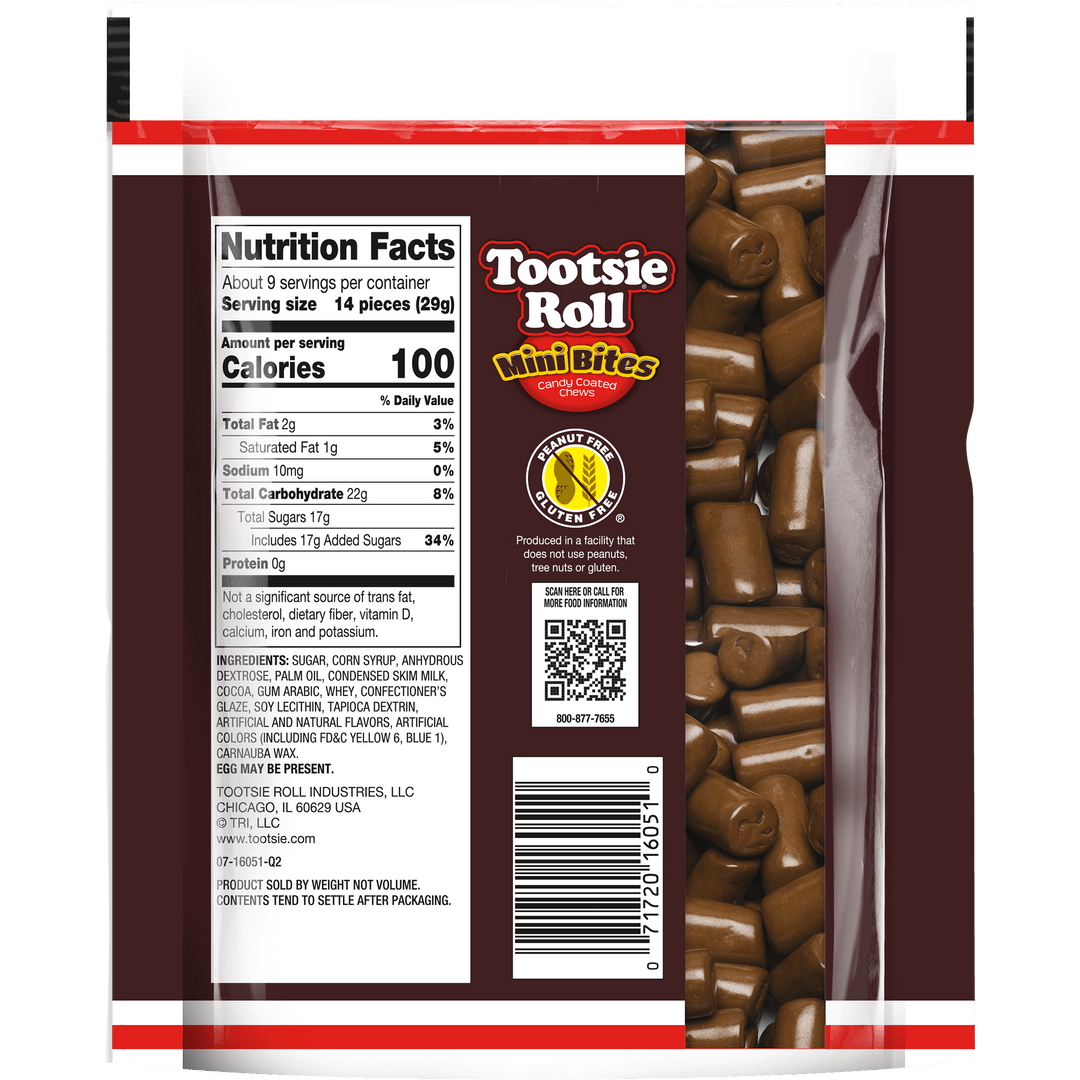 Tootsie Roll Mini Bites (9 oz. Resealable Pouch) Nutrition Facts Panel