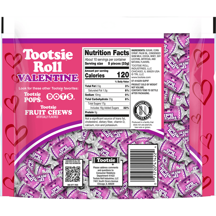 Tootsie Roll Valentine Midgees (12 oz. Bag) Nutrition Facts Panel