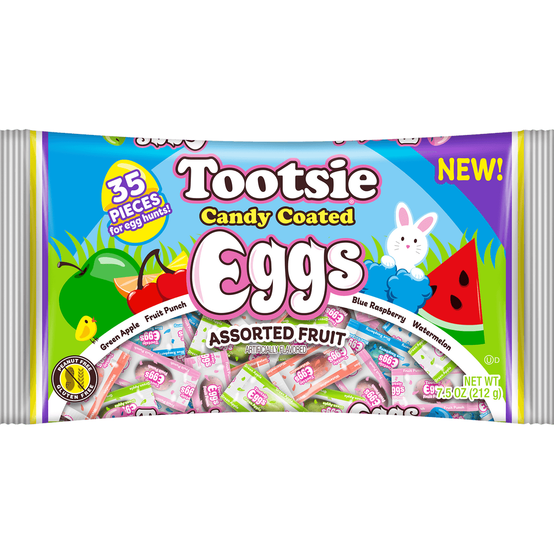 Tootsie Roll Easter Assorted Fruit Flavored Candy-Coated Wrapped Eggs (7.5 oz. Bag) package