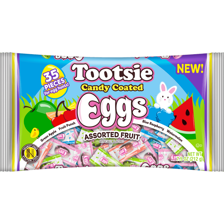 Tootsie Roll Easter Assorted Fruit Flavored Candy-Coated Wrapped Eggs (7.5 oz. Bag) package