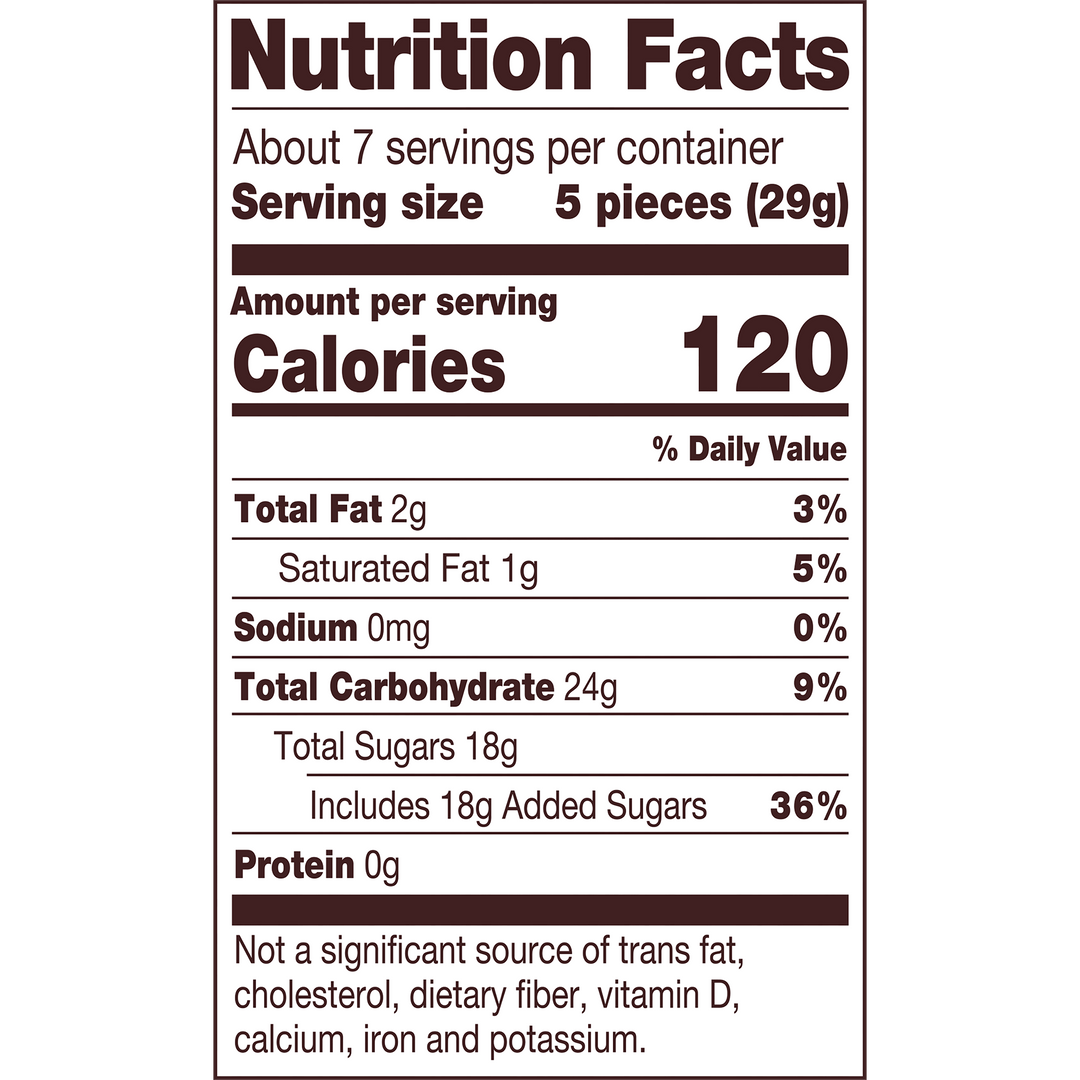 Nutrition facts label for a product with detailed calorie and ingredient information.