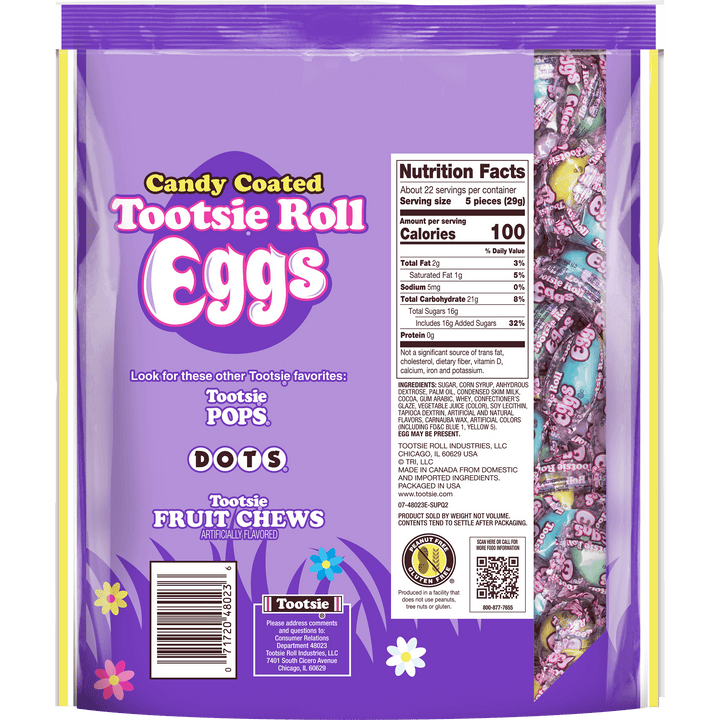 Tootsie Roll Easter Eggs Wrapped (23 oz. Resealable Bag) Nutrition Facts Panel