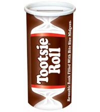 Image of Tootsie Roll Bank Filled with Midgees Packaging